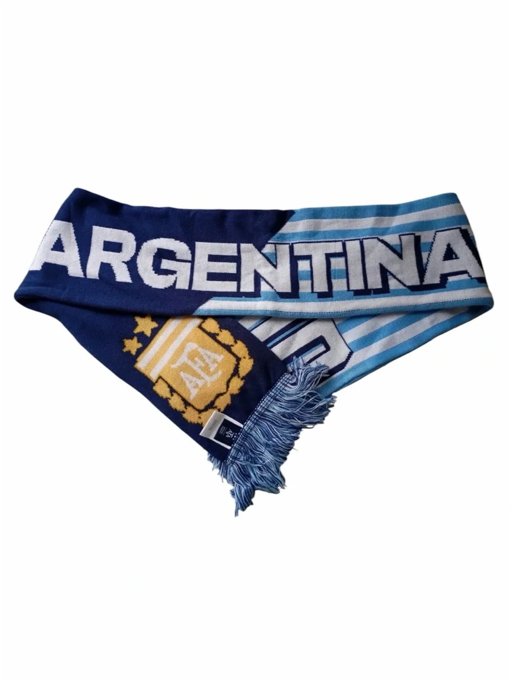 AFA Mens Soccer Scarf in Light Blue, Navy, ARGENTINA MESSI.  Gold Crest.  NEW